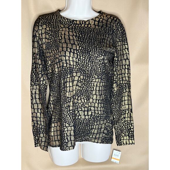 INC International Concepts Gold Snake Printed Long Sleeve Crew neck Top S NWT - Picture 3 of 5